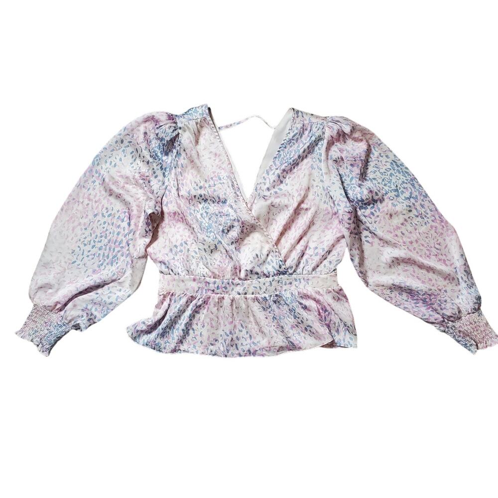 ✨ Express Floral Chiffon Babydoll Top L Pastel Balloon Sleeve Wrap
